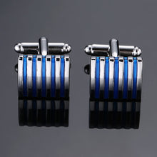 Load image into Gallery viewer, Copper quality enamel square stripes gold silver black flower cufflinks Top brand men's French shirt cufflinks