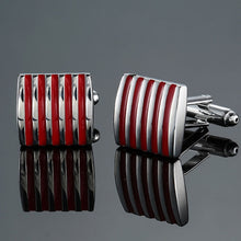 Load image into Gallery viewer, Copper quality enamel square stripes gold silver black flower cufflinks Top brand men's French shirt cufflinks
