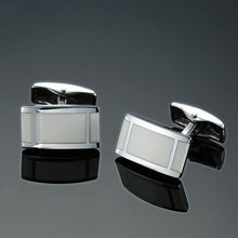 Load image into Gallery viewer, Copper quality enamel square stripes gold silver black flower cufflinks Top brand men's French shirt cufflinks
